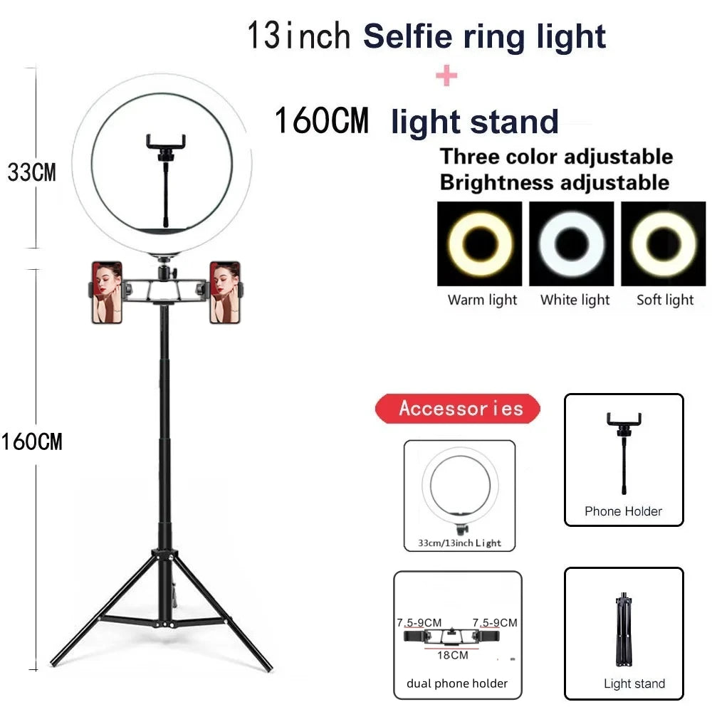 Ring Light LEAFILLIGHT 26/33cm com Tripé Ajustável e Controle – Ideal para Lives, Maquiagem e Estúdio