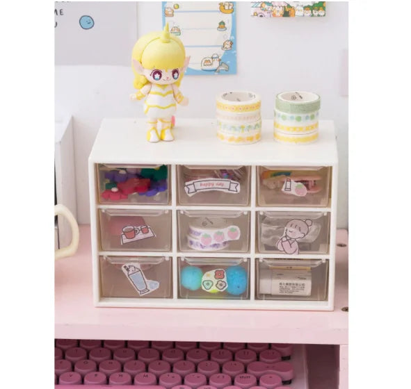 9 Drawers Multi-Purpose Organizer Drawer-Resistant Plastic Office Makeup Tools Kitchen Jewelry Door