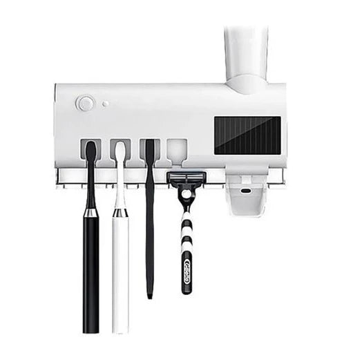 Suporte Esterilizador de Escovas com Luz UV + Dispensador Automático de Creme Dental
