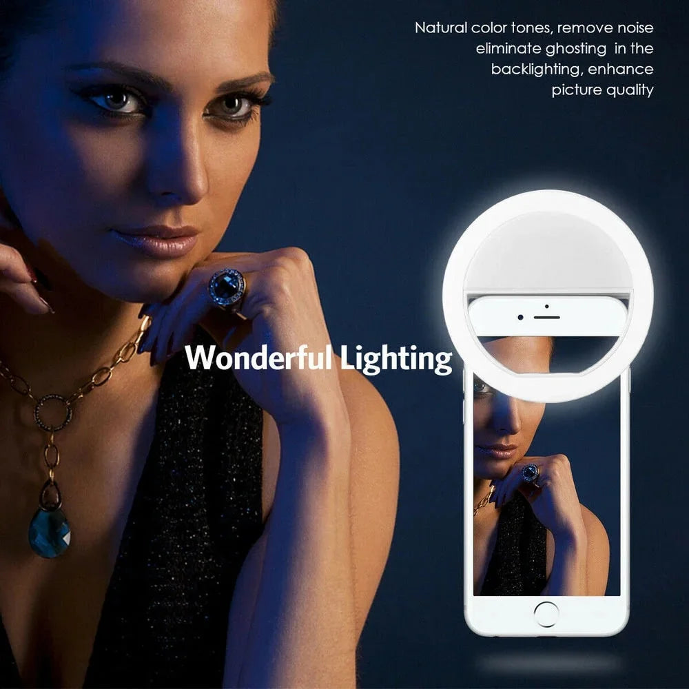 Mini Ring Light LED Clip para Celular – Portátil, Recarregável e com 3 Níveis de Brilho