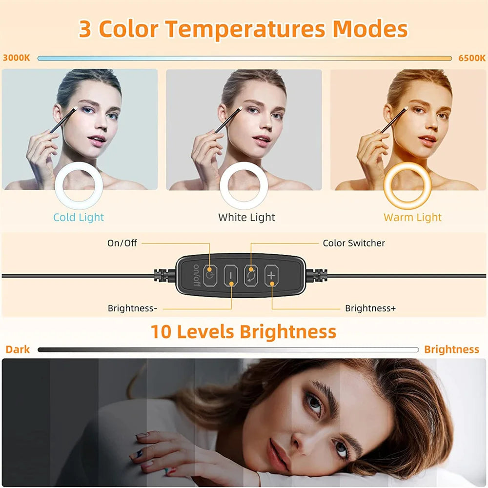 Ring Light CAMOLO com Suporte para Notebook e PC – 3 Cores de Luz