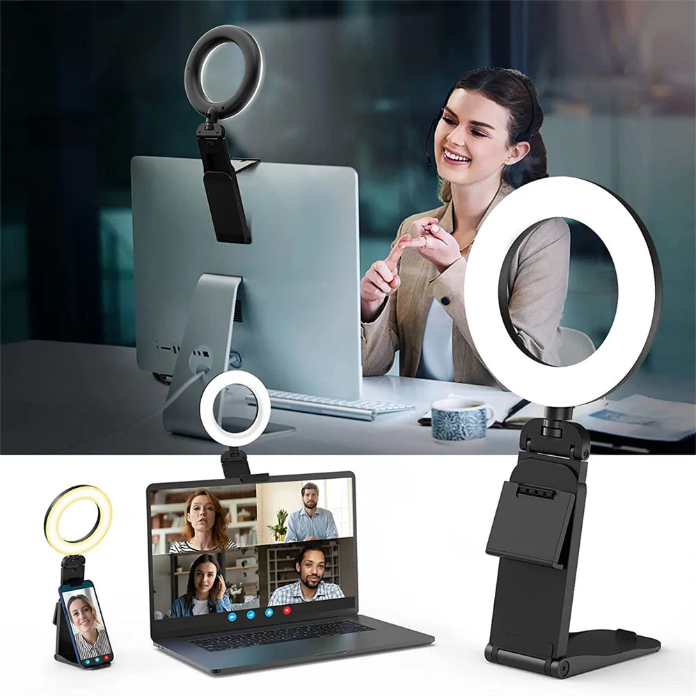 Ring Light CAMOLO com Suporte para Notebook e PC – 3 Cores de Luz