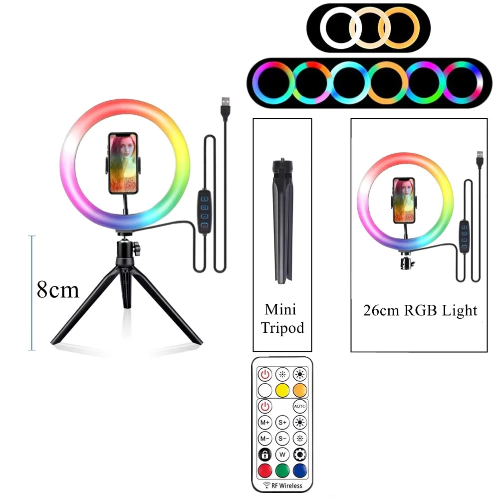 Ring Light RGB 10" com Tripé e Controle – VeFly