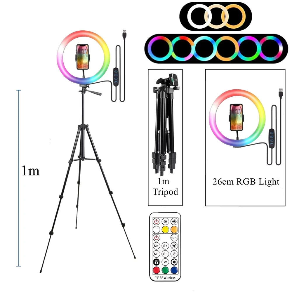 Ring Light RGB 10" com Tripé e Controle – VeFly