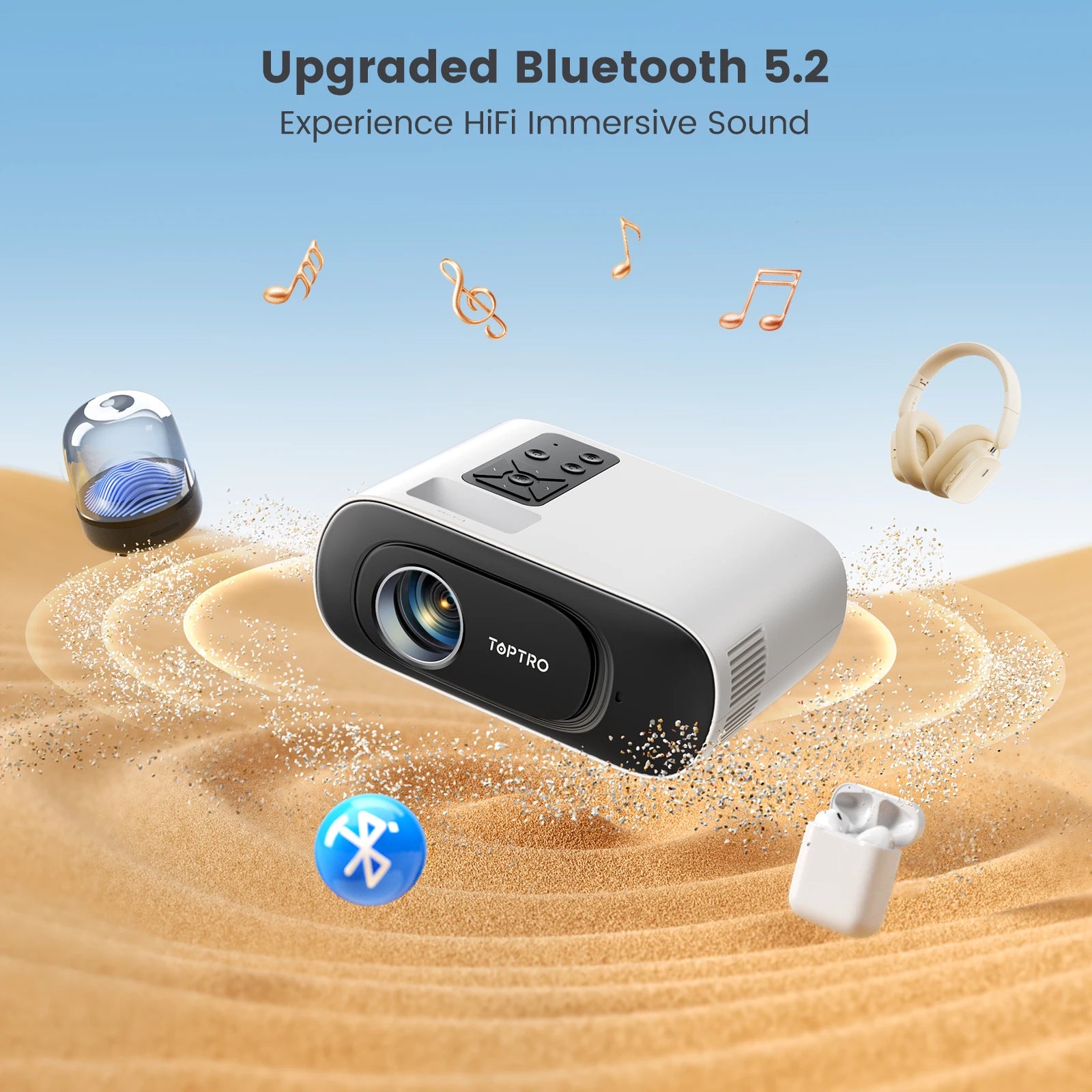 Projetor TOPTRO Digital – 16.000 Lúmens com Bluetooth e Alto-falante Integrado