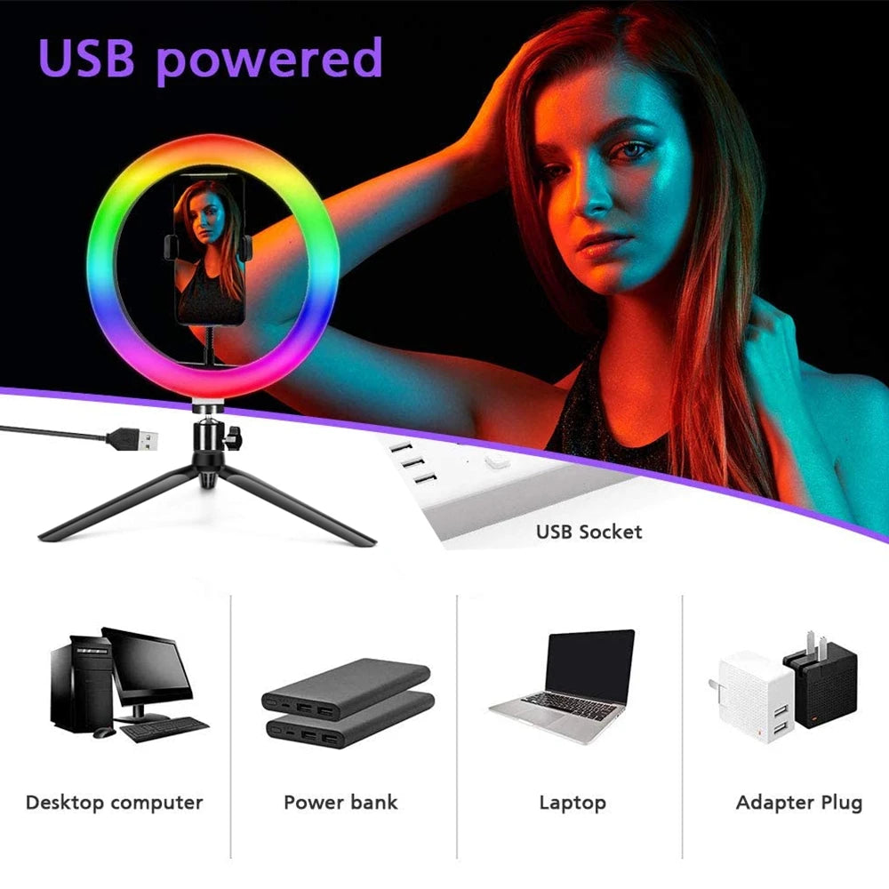 Ring Light RGB 10" com Tripé e Controle – VeFly