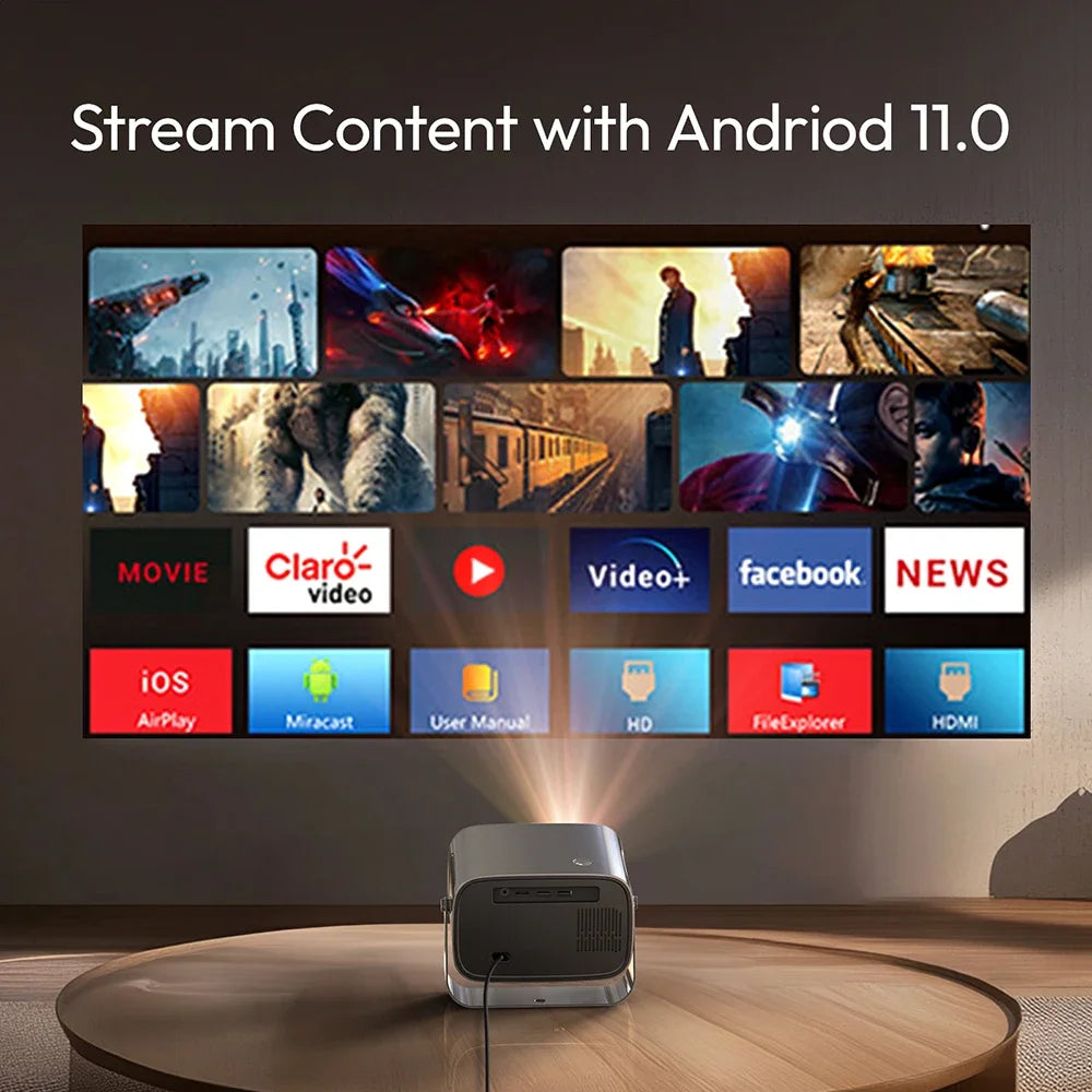 Projetor VEVSHAO A12 Mini – Android 11, 4K, Bluetooth 5.2, Wi-Fi 6 e Som Imersivo