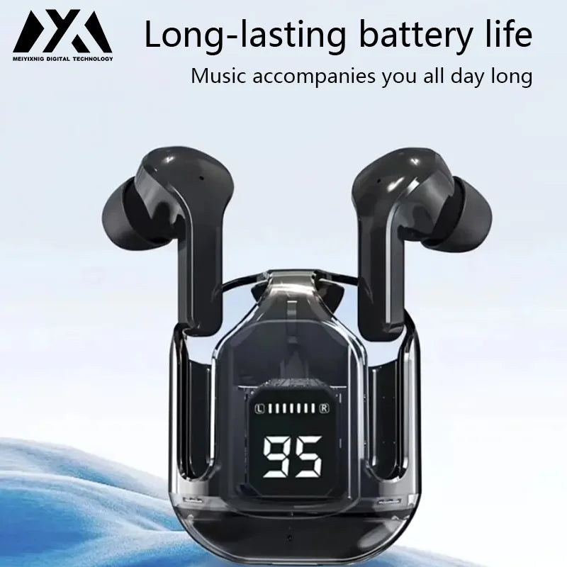 Air31 Wireless headphones with LED power display function, 200mAh small-sized crystal-type earphones with built-in microphone