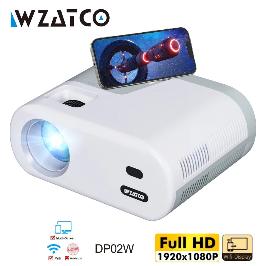 Projetor WZATCO DP02W Mini LED com Wi-Fi – Suporte Full HD 1080P / 4K