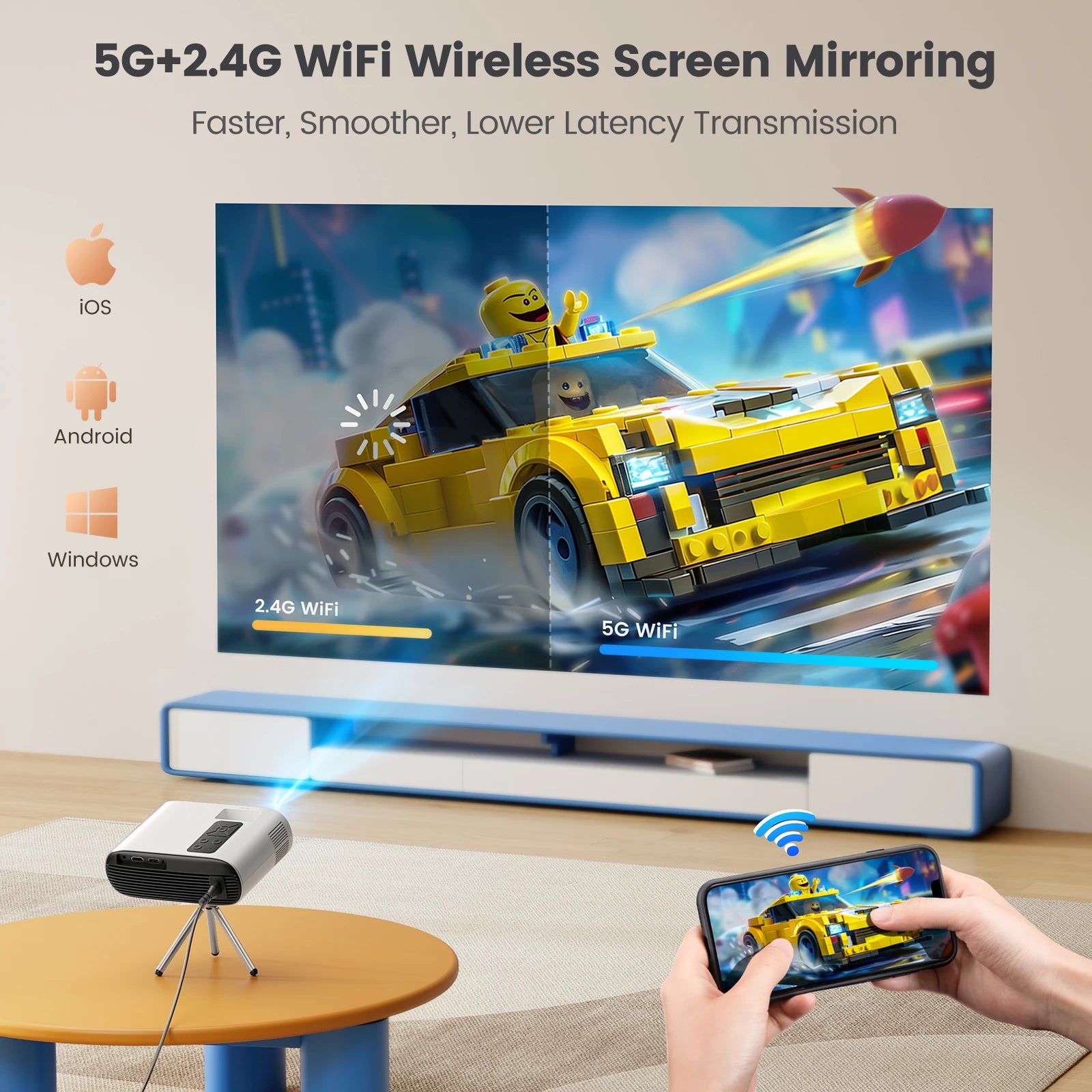 Projetor TOPTRO Digital – 16.000 Lúmens com Bluetooth e Alto-falante Integrado