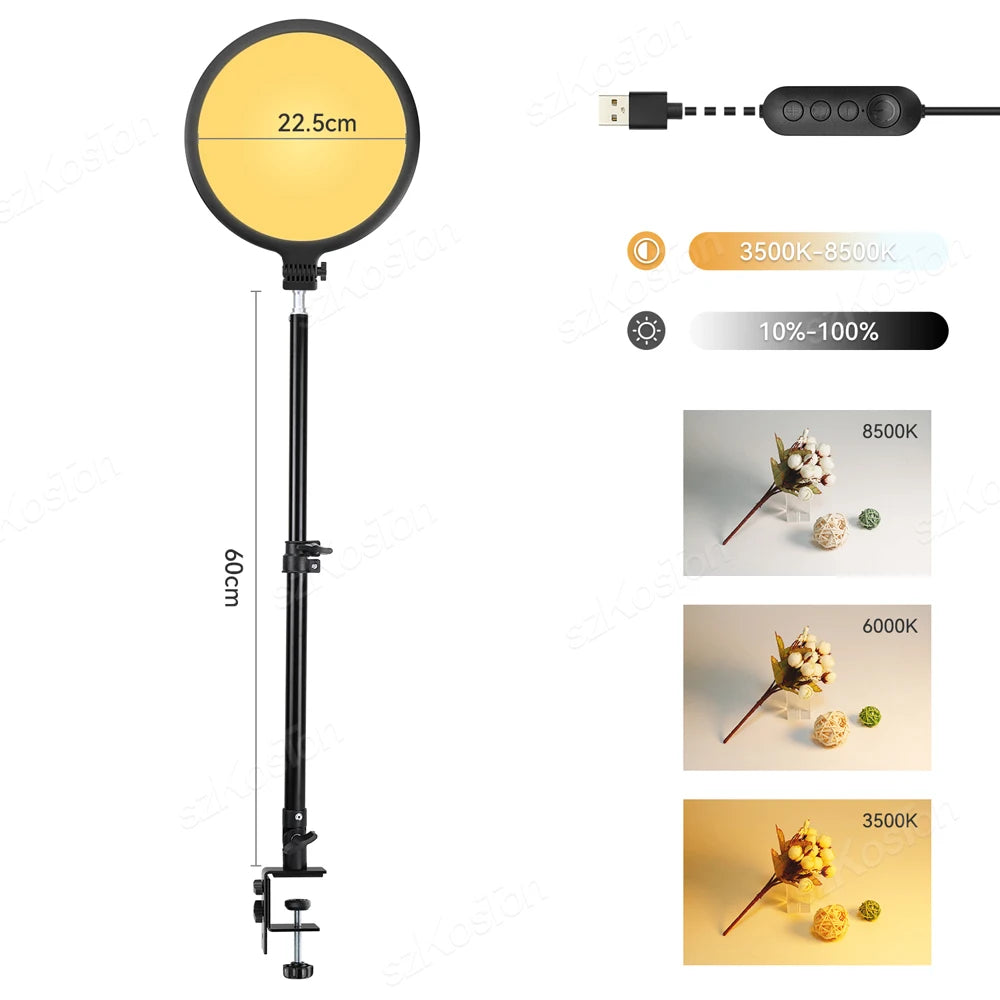 Painel de Luz LED SZKOSTON para Vídeos e Lives – Tripé Ajustável e Temperatura Bicolor