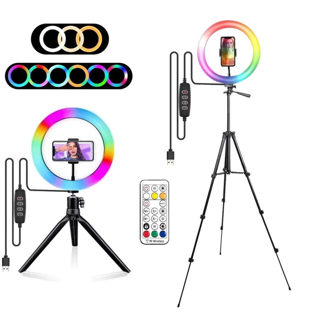 Ring Light RGB 10" com Tripé e Controle – VeFly