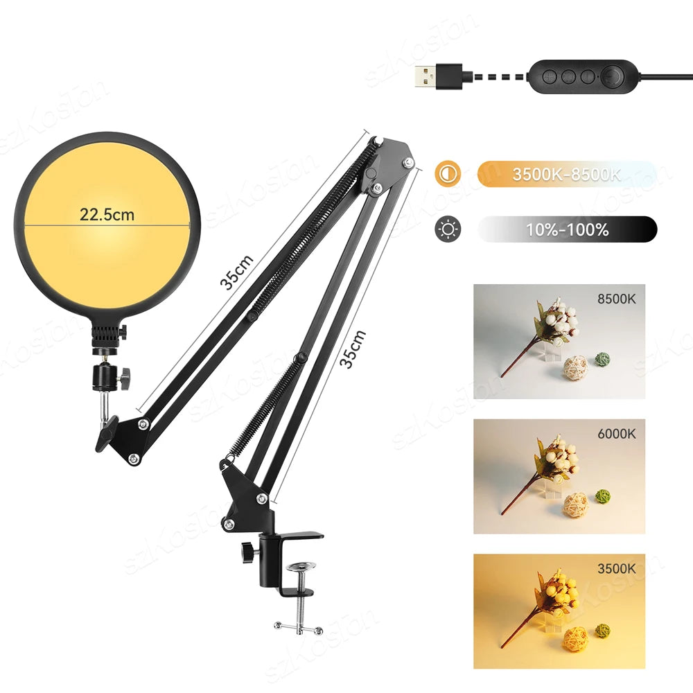 Painel de Luz LED SZKOSTON para Vídeos e Lives – Tripé Ajustável e Temperatura Bicolor